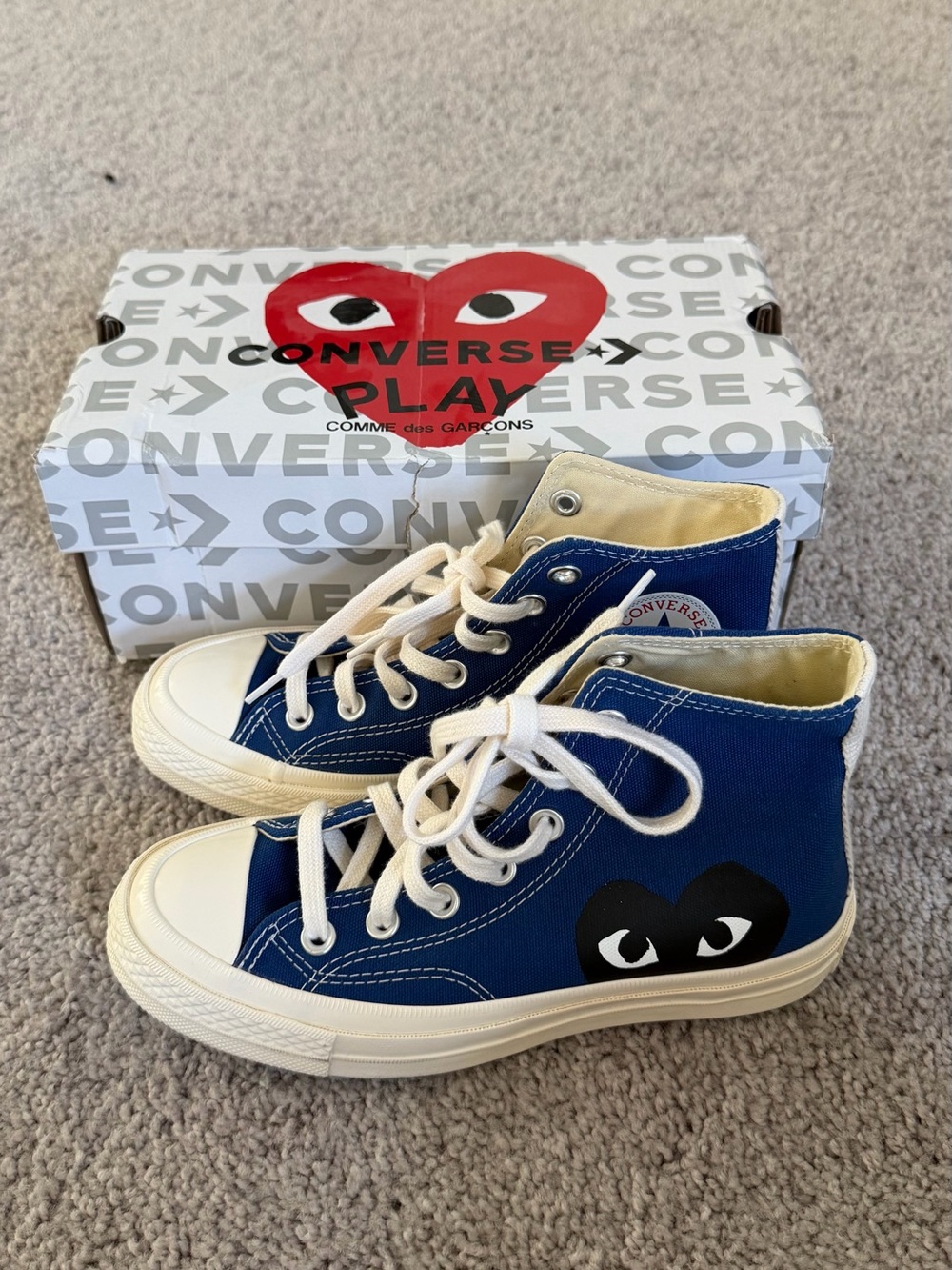Converse Play x Comme des Garçons High Top Sneakers in Blue and Cream